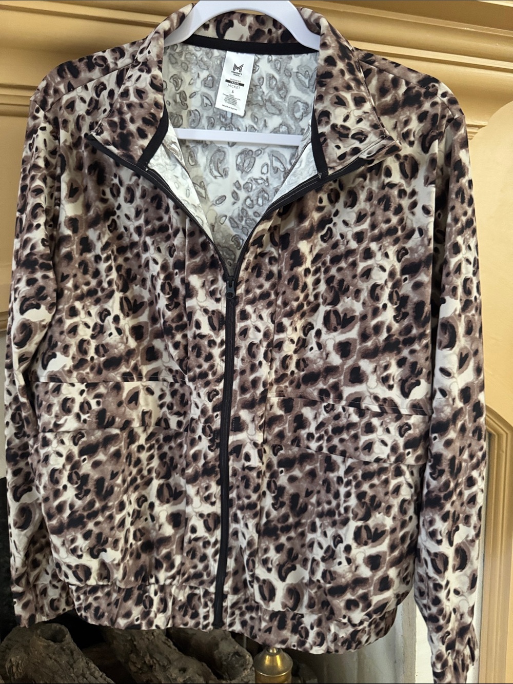 Leopard Print Zip-Front Jacket - Brown/Black